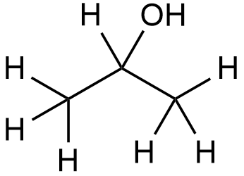 Figure 3. Structure développée de l'isopropanol, où les carbones ont été omis et figurent aux points de jonction de liens chimiques, par convention.